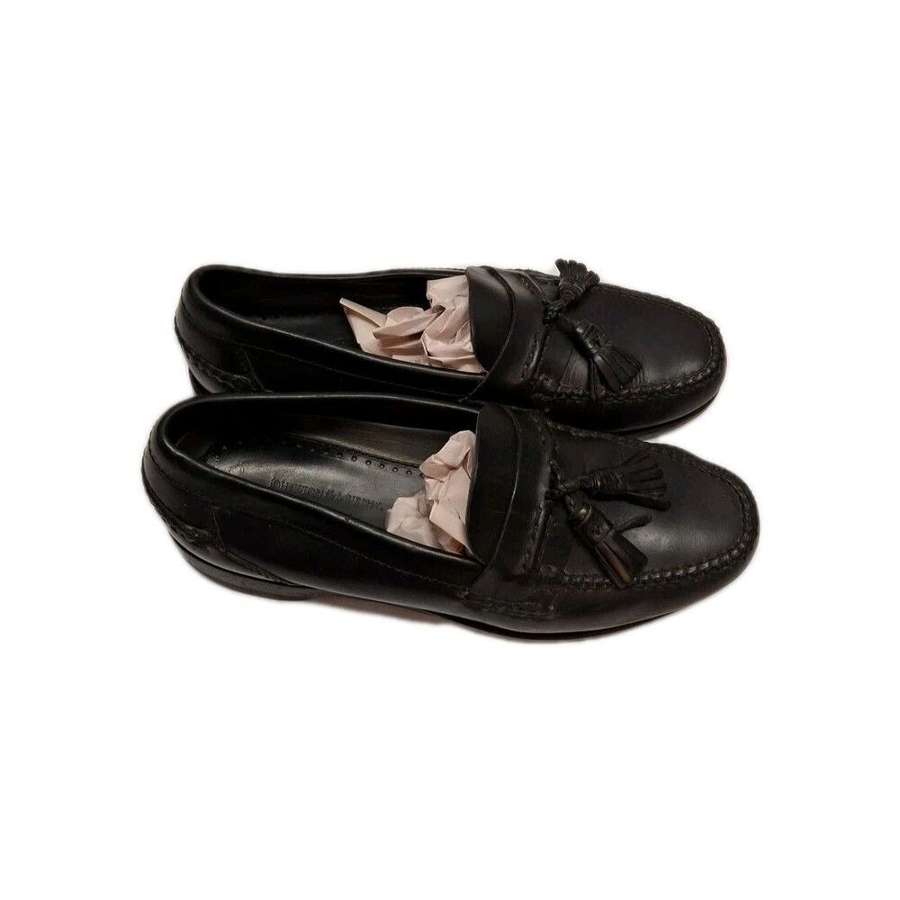 Johnston Murphy Loafers Black Leather Tassel Slip On Shoes Size 9.5M